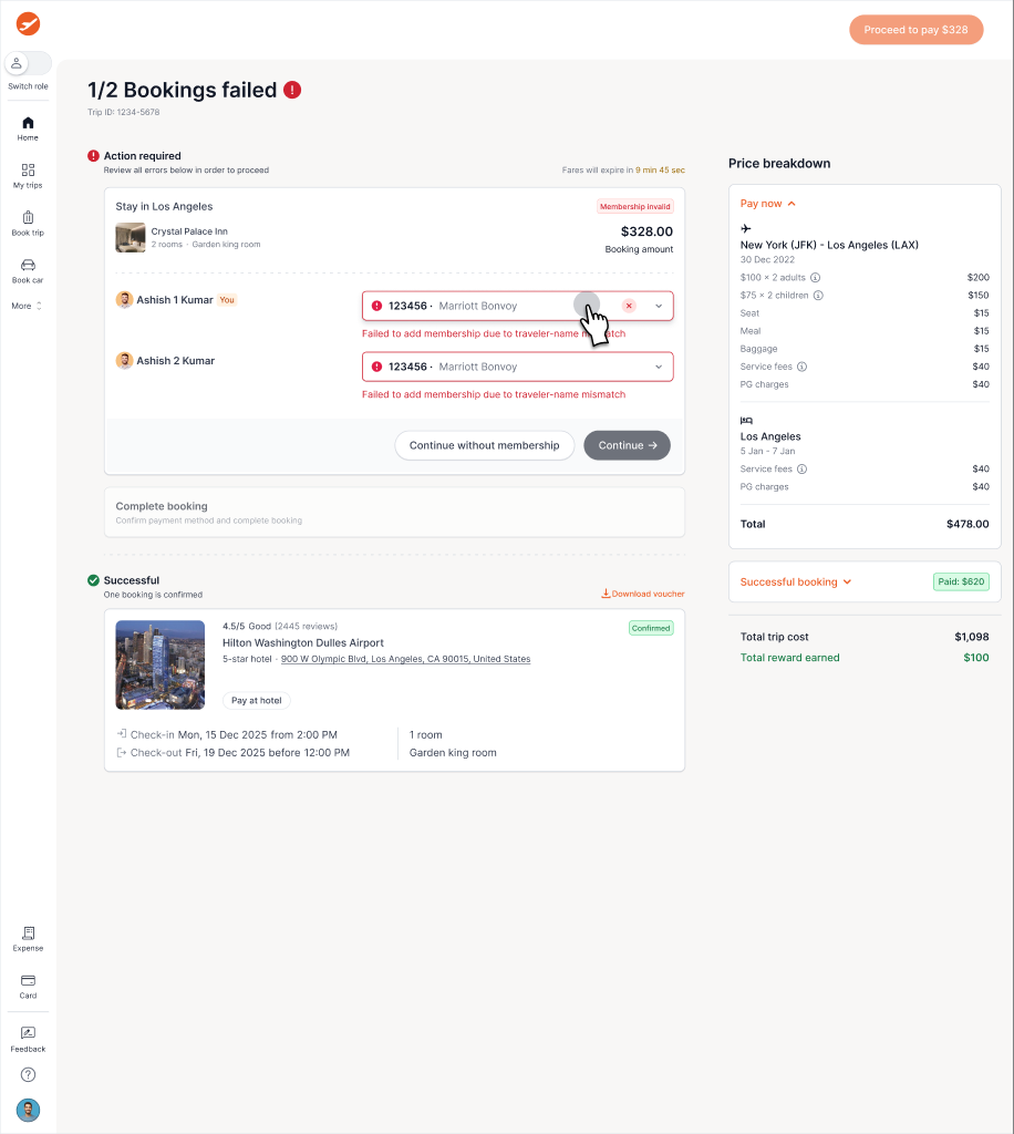 Confirmation page with inline membership error handling